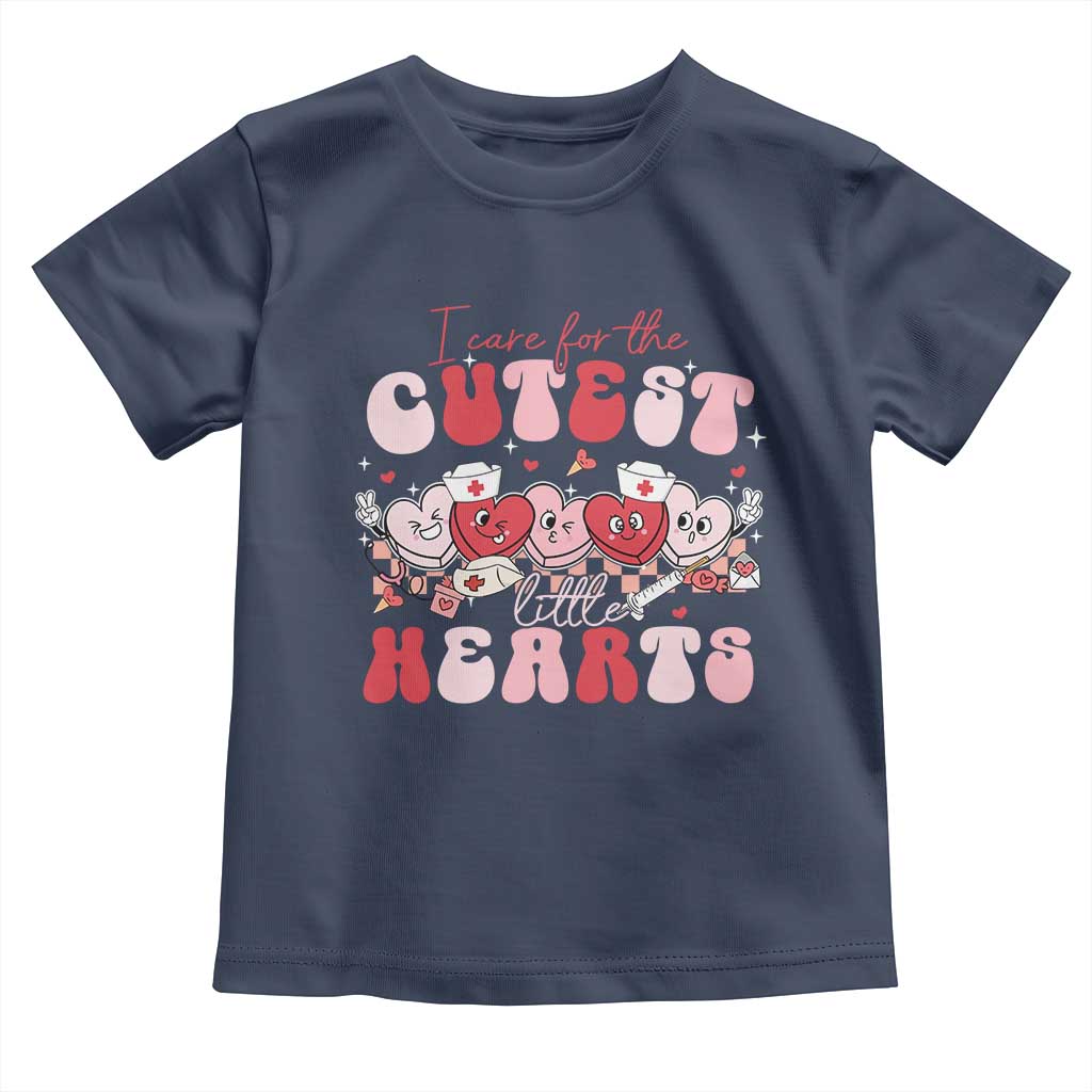 Nurse Valentine Gift Toddler T Shirt Care For Cutest Little Hearts TS10 Navy Print Your Wear