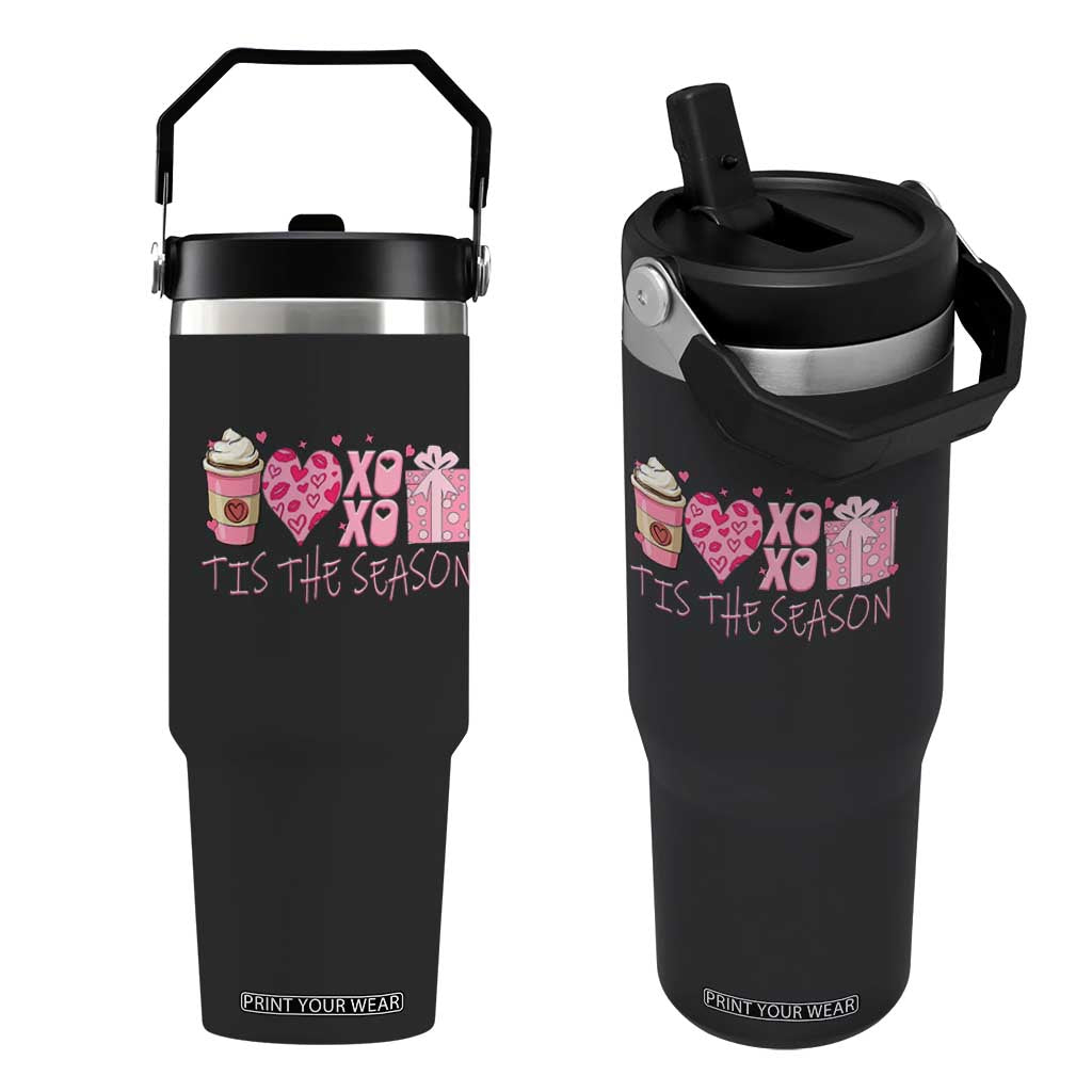 Valentine Coffee Flip Straw Tumbler Love Heart XOXO Cute Graphic Valentines Day TS10 One Size: 30 oz Black Print Your Wear