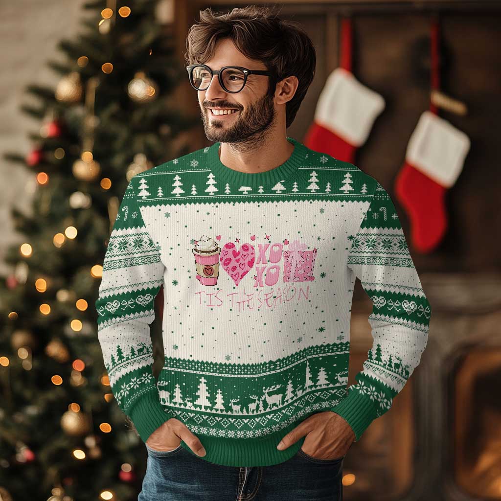Valentine Coffee Ugly Christmas Sweater Love Heart XOXO Cute Graphic Valentines Day TS10 Beige Green Print Your Wear