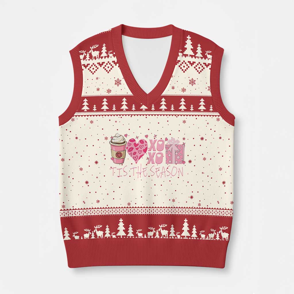 Valentine Coffee V-Neck Knit Sweater Vest Love Heart XOXO Cute Graphic Valentines Day TS10 Beige Red Print Your Wear