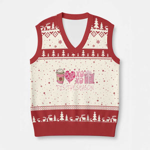 Valentine Coffee V-Neck Knit Sweater Vest Love Heart XOXO Cute Graphic Valentines Day TS10 Beige Red Print Your Wear