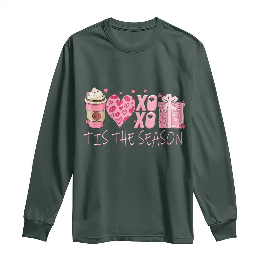 Valentine Coffee Long Sleeve Shirt Love Heart XOXO Cute Graphic Valentines Day TS10 Dark Forest Green Print Your Wear