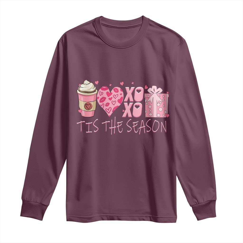 Valentine Coffee Long Sleeve Shirt Love Heart XOXO Cute Graphic Valentines Day TS10 Maroon Print Your Wear