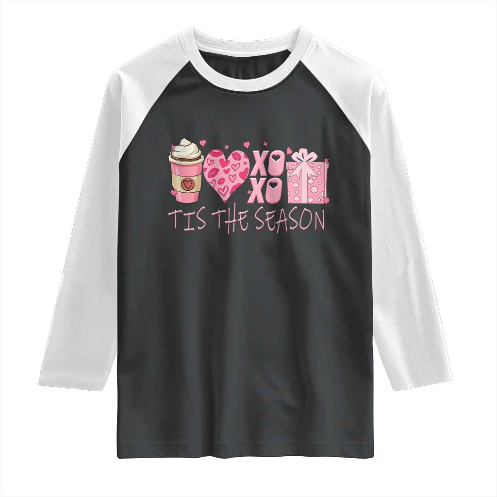 Valentine Coffee Raglan Shirt Love Heart XOXO Cute Graphic Valentines Day TS10 Black White Print Your Wear