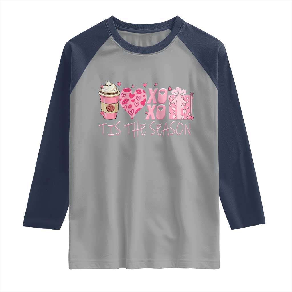 Valentine Coffee Raglan Shirt Love Heart XOXO Cute Graphic Valentines Day TS10 Sport Gray Navy Print Your Wear