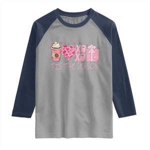 Valentine Coffee Raglan Shirt Love Heart XOXO Cute Graphic Valentines Day TS10 Sport Gray Navy Print Your Wear