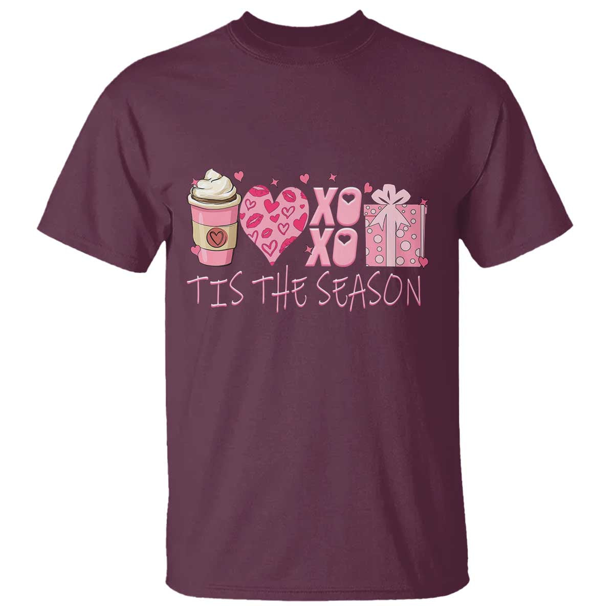 Valentine Coffee T Shirt Love Heart XOXO Cute Graphic Valentines Day TS10 Maroon Print Your Wear