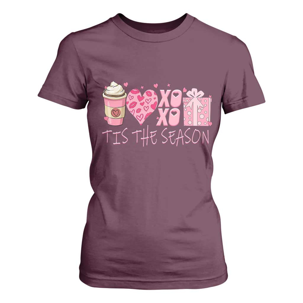 Valentine Coffee T Shirt For Women Love Heart XOXO Cute Graphic Valentines Day TS10 Maroon Print Your Wear