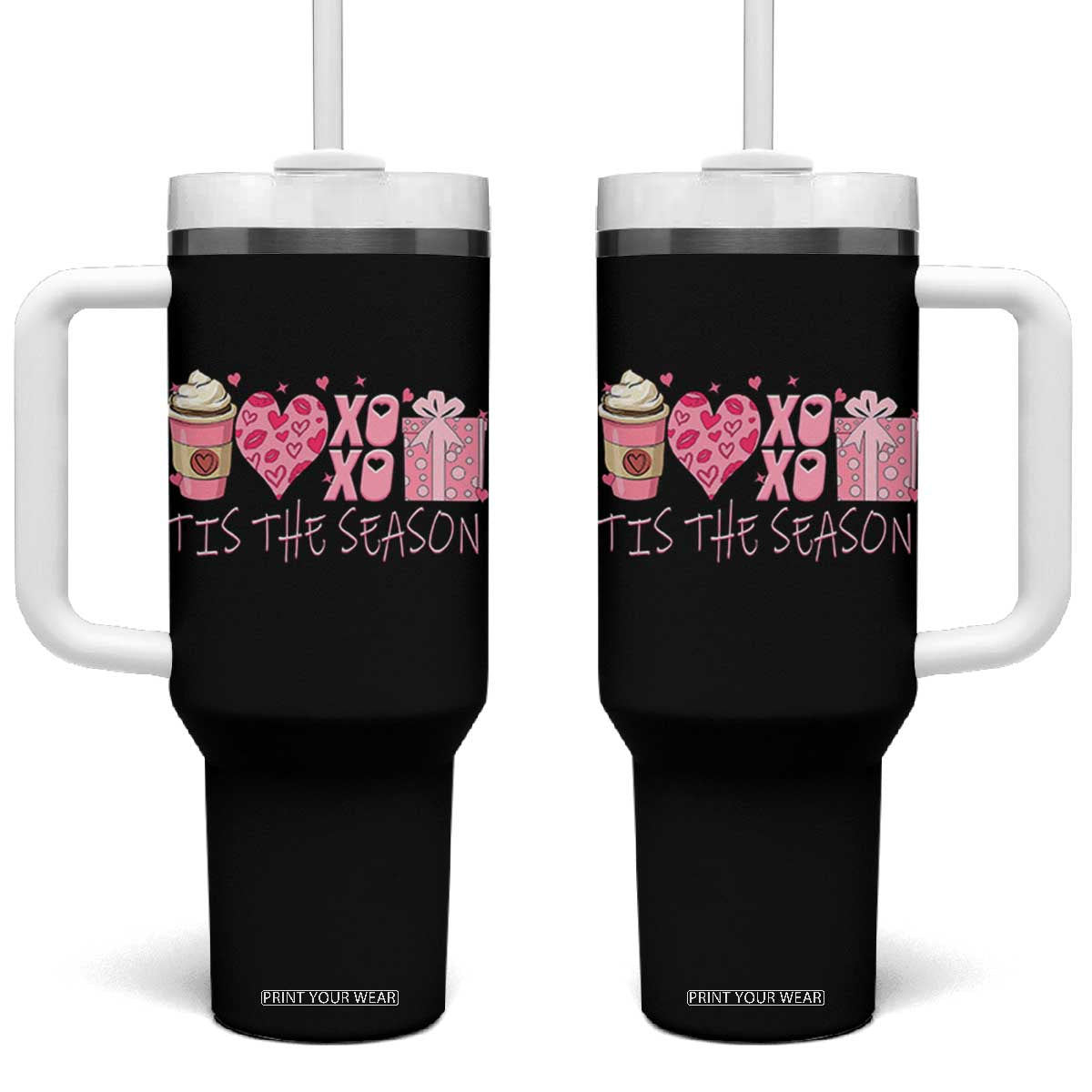Valentine Coffee Tumbler With Handle Love Heart XOXO Cute Graphic Valentines Day TS10 One Size: 40 oz Black Print Your Wear
