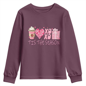 Valentine Coffee Youth Sweatshirt Love Heart XOXO Cute Graphic Valentines Day TS10 Maroon Print Your Wear