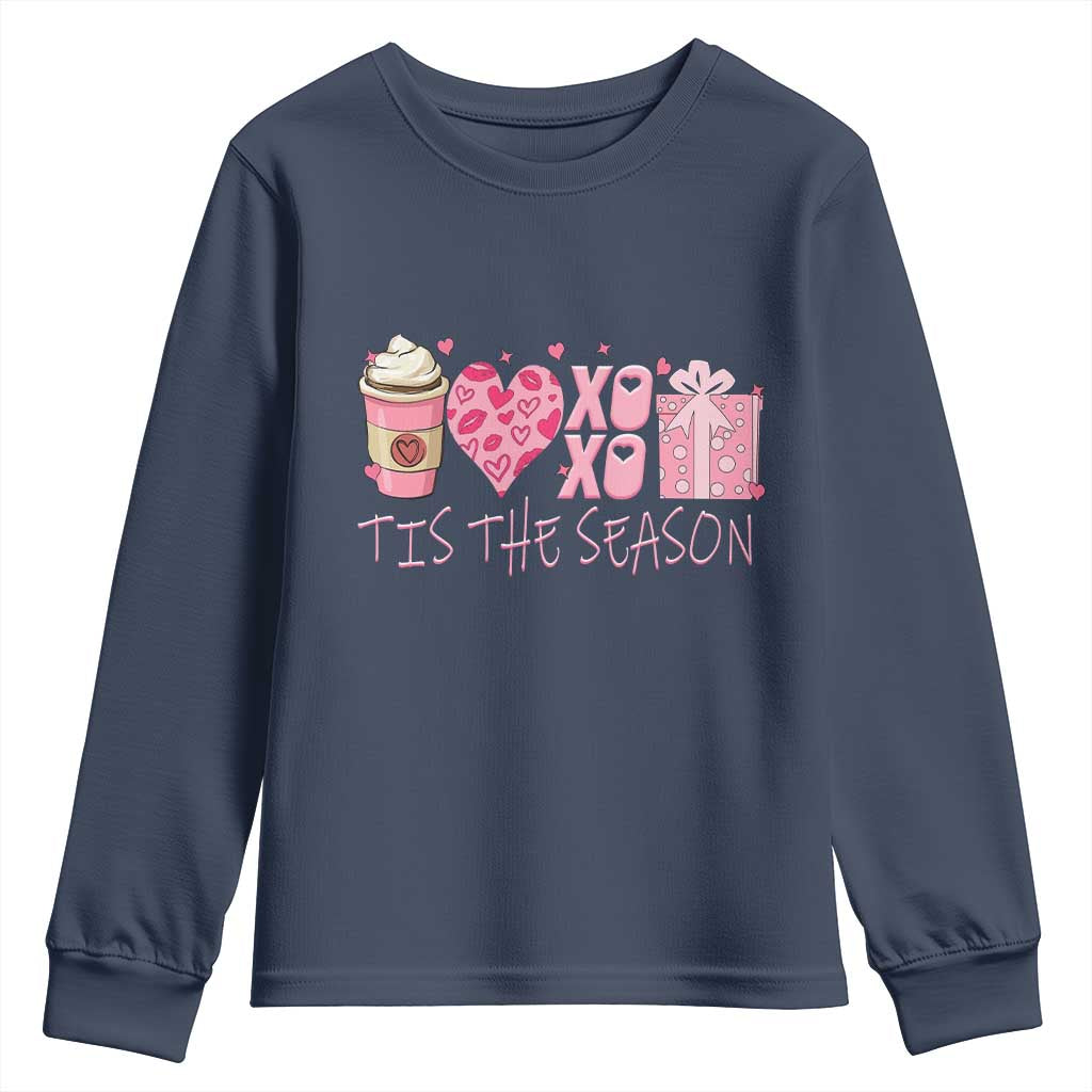Valentine Coffee Youth Sweatshirt Love Heart XOXO Cute Graphic Valentines Day TS10 Navy Print Your Wear