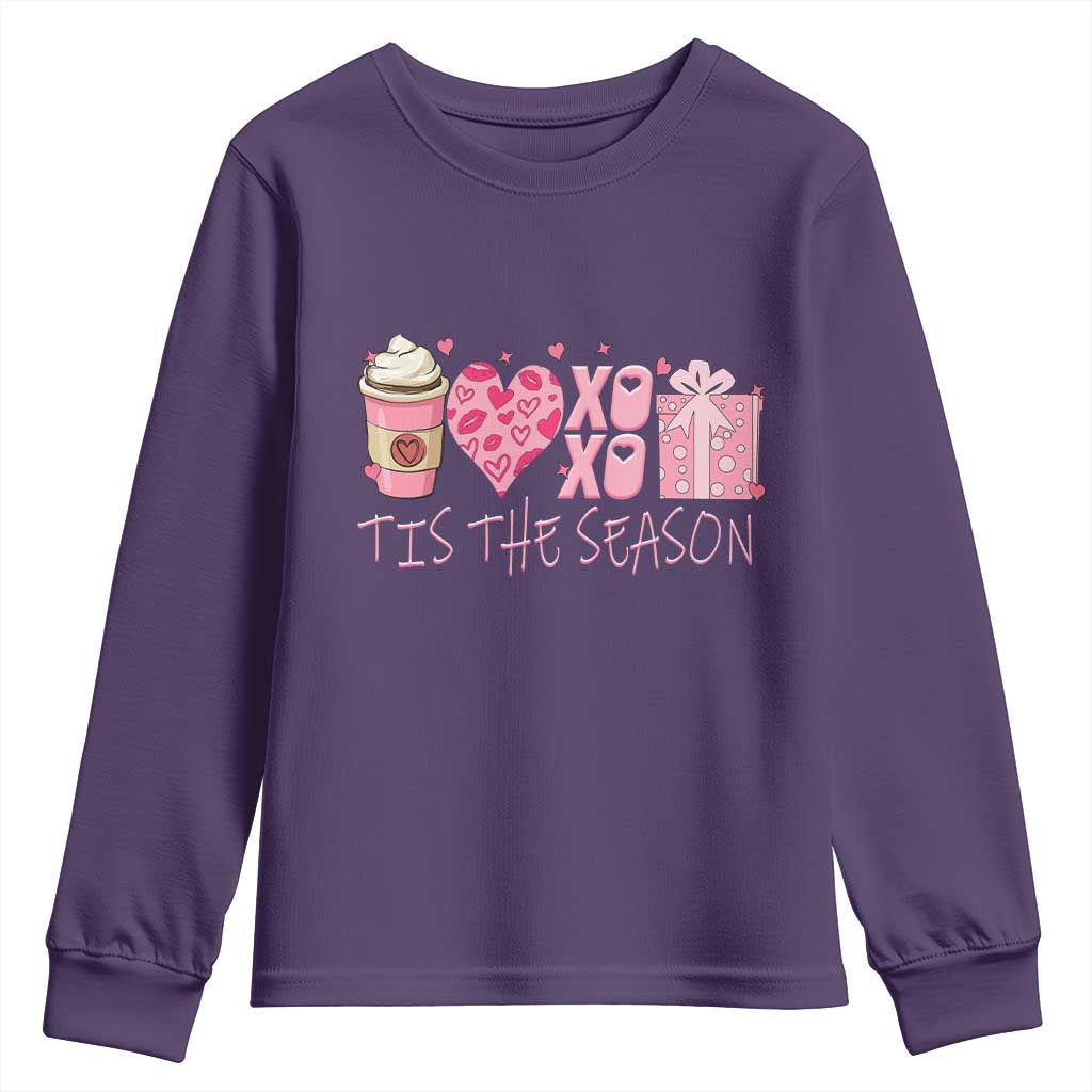Valentine Coffee Youth Sweatshirt Love Heart XOXO Cute Graphic Valentines Day TS10 Purple Print Your Wear