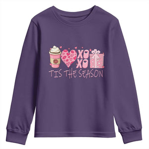 Valentine Coffee Youth Sweatshirt Love Heart XOXO Cute Graphic Valentines Day TS10 Purple Print Your Wear