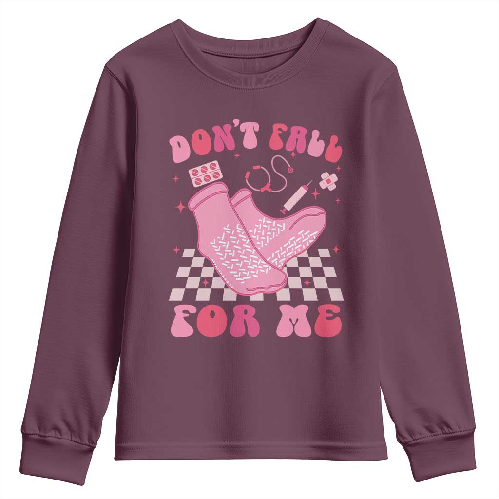 Funny Nurse Valentine Gift Youth Sweatshirt Don't Fall For Me ER RN TS10 Maroon Print Your Wear