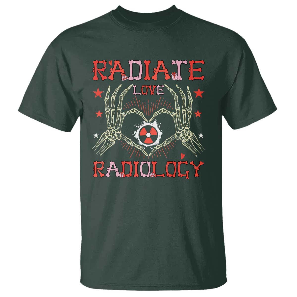 Valentines Radiology T Shirt Retro Rad Tech Skeleton Radiate Love Radiology TS10 Dark Forest Green Print Your Wear