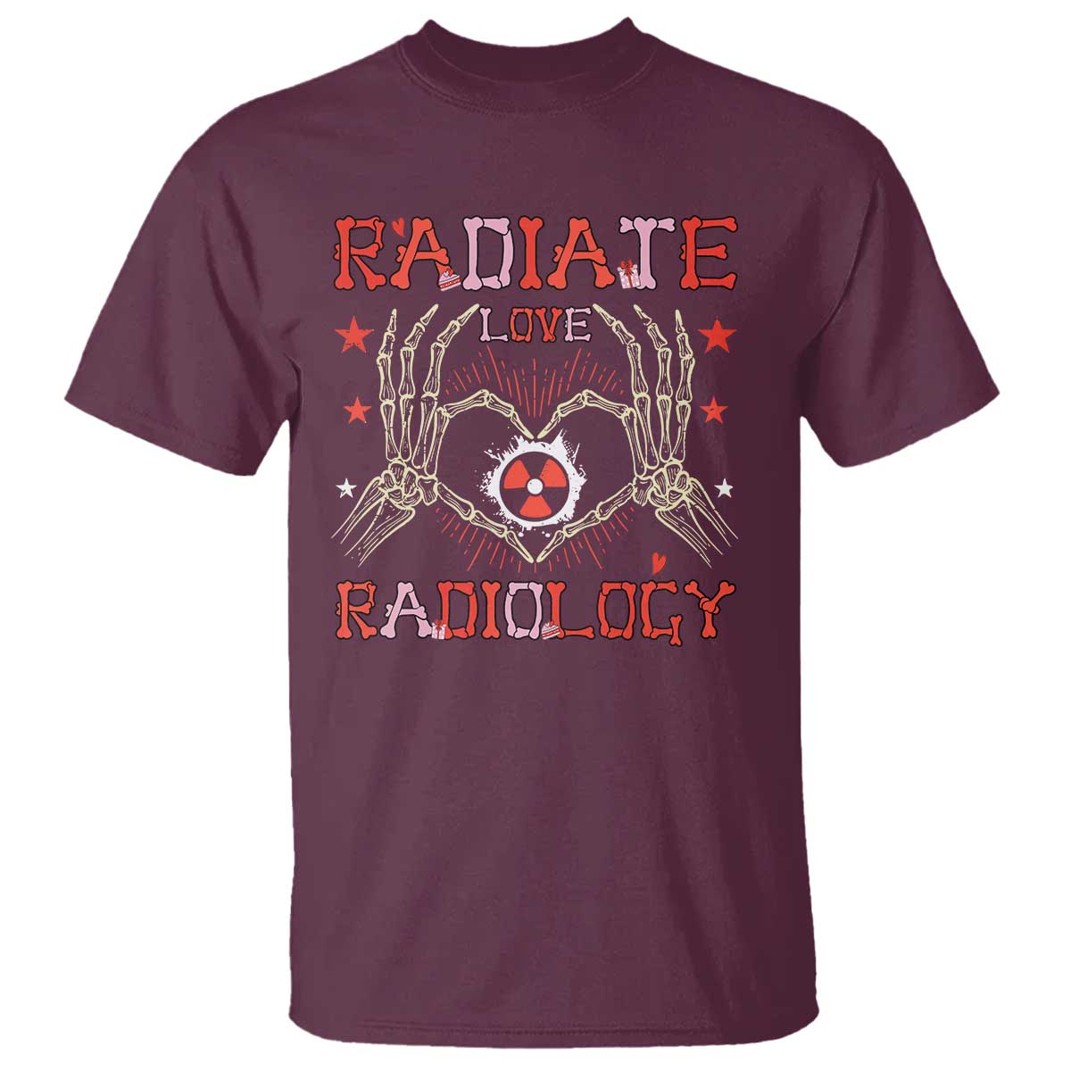 Valentines Radiology T Shirt Retro Rad Tech Skeleton Radiate Love Radiology TS10 Maroon Print Your Wear