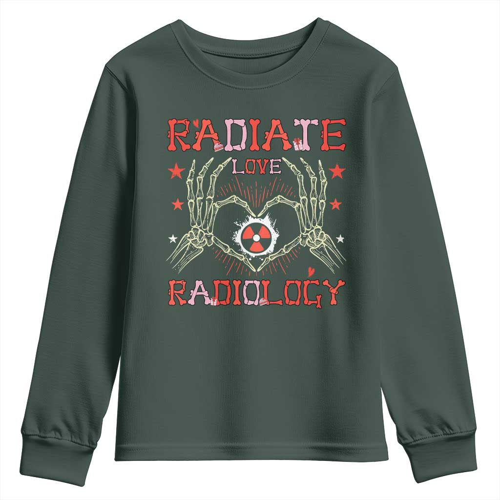 Valentines Radiology Youth Sweatshirt Retro Rad Tech Skeleton Radiate Love Radiology TS10 Dark Forest Green Print Your Wear
