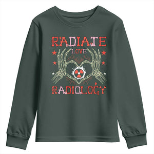 Valentines Radiology Youth Sweatshirt Retro Rad Tech Skeleton Radiate Love Radiology TS10 Dark Forest Green Print Your Wear
