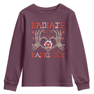Valentines Radiology Youth Sweatshirt Retro Rad Tech Skeleton Radiate Love Radiology TS10 Maroon Print Your Wear