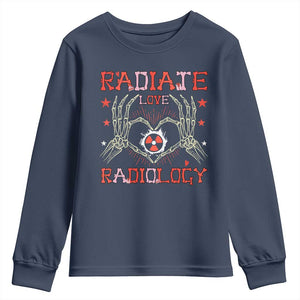 Valentines Radiology Youth Sweatshirt Retro Rad Tech Skeleton Radiate Love Radiology TS10 Navy Print Your Wear