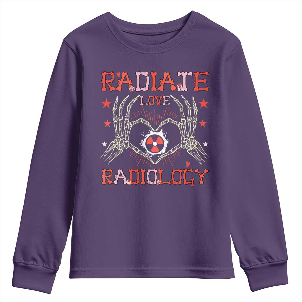 Valentines Radiology Youth Sweatshirt Retro Rad Tech Skeleton Radiate Love Radiology TS10 Purple Print Your Wear