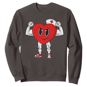 Heart Nurse Valentines Day Sweatshirt RN CNA ICU Cardiac Heart Anatomy TS10 Dark Chocolate Print Your Wear