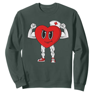 Heart Nurse Valentines Day Sweatshirt RN CNA ICU Cardiac Heart Anatomy TS10 Dark Forest Green Print Your Wear