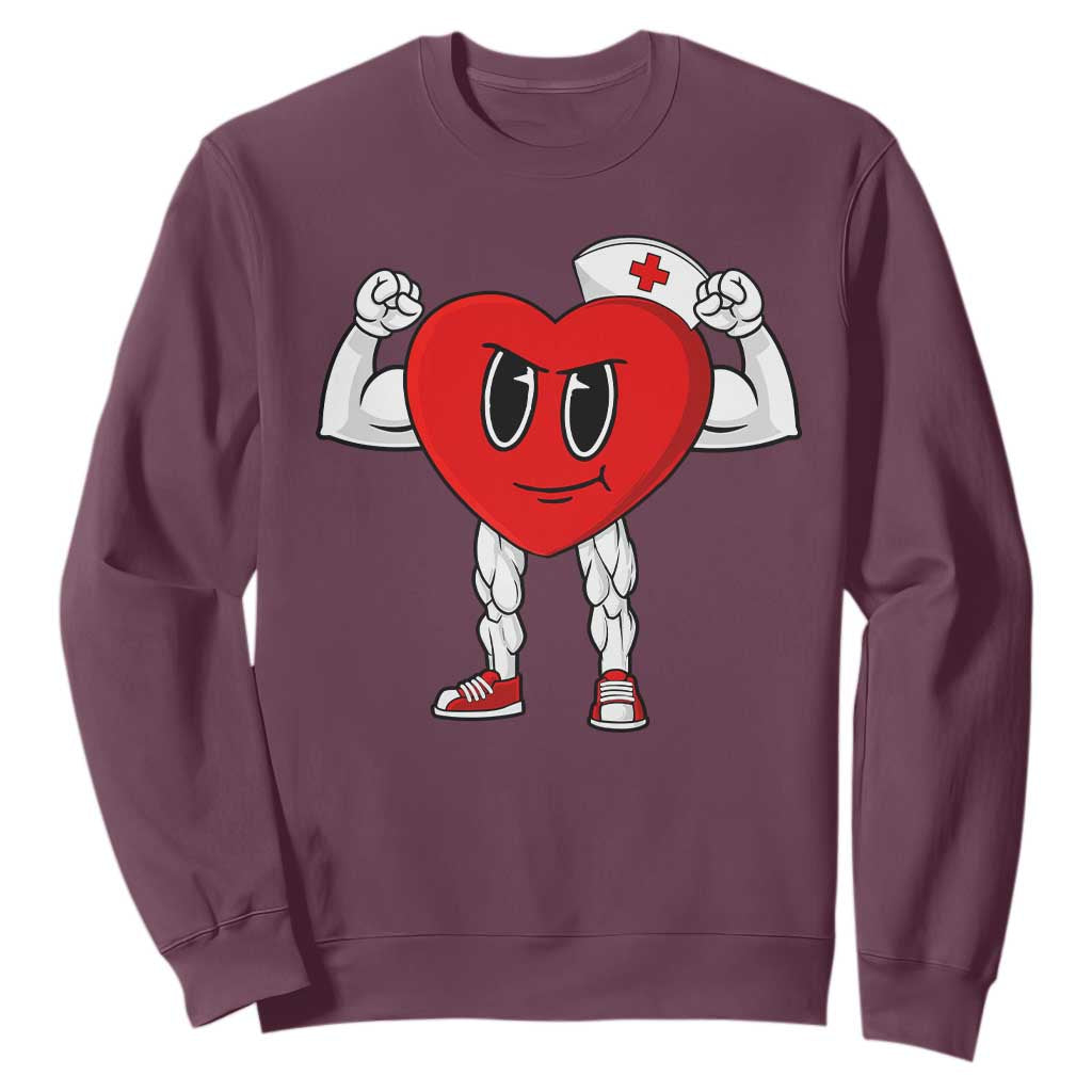 Heart Nurse Valentines Day Sweatshirt RN CNA ICU Cardiac Heart Anatomy TS10 Maroon Print Your Wear