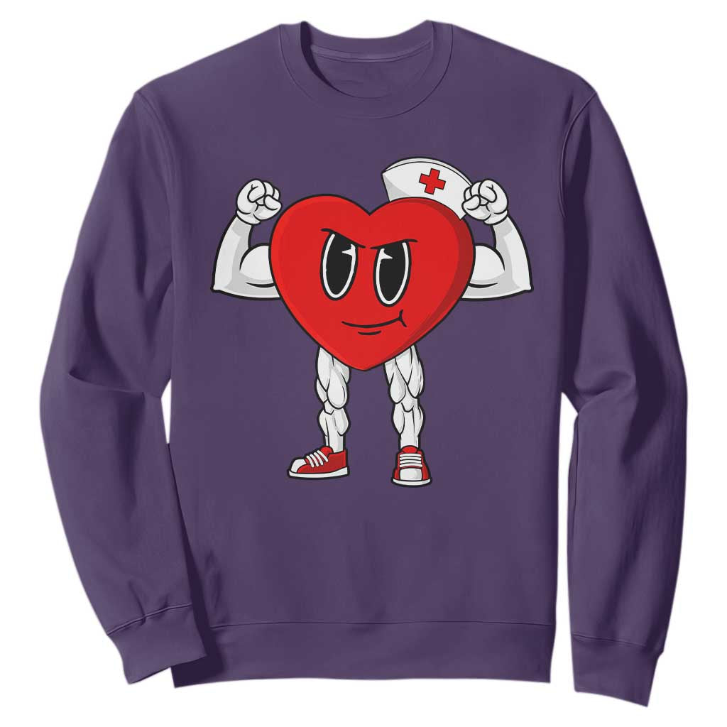 Heart Nurse Valentines Day Sweatshirt RN CNA ICU Cardiac Heart Anatomy TS10 Purple Print Your Wear