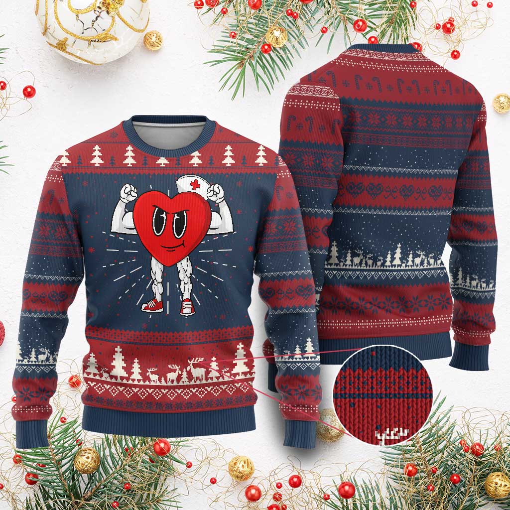 Heart Nurse Valentines Day Knit Sweatshirt RN CNA ICU Cardiac Heart Anatomy - Print Your Wear