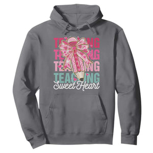 Teacher Valentine Coquette Bow Hoodie Teaching Sweethearts TS10 Charcoal Print Your Wear