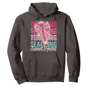 Teacher Valentine Coquette Bow Hoodie Teaching Sweethearts TS10 Dark Chocolate Print Your Wear
