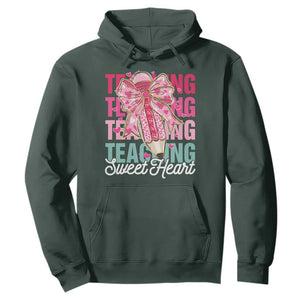 Teacher Valentine Coquette Bow Hoodie Teaching Sweethearts TS10 Dark Forest Green Print Your Wear