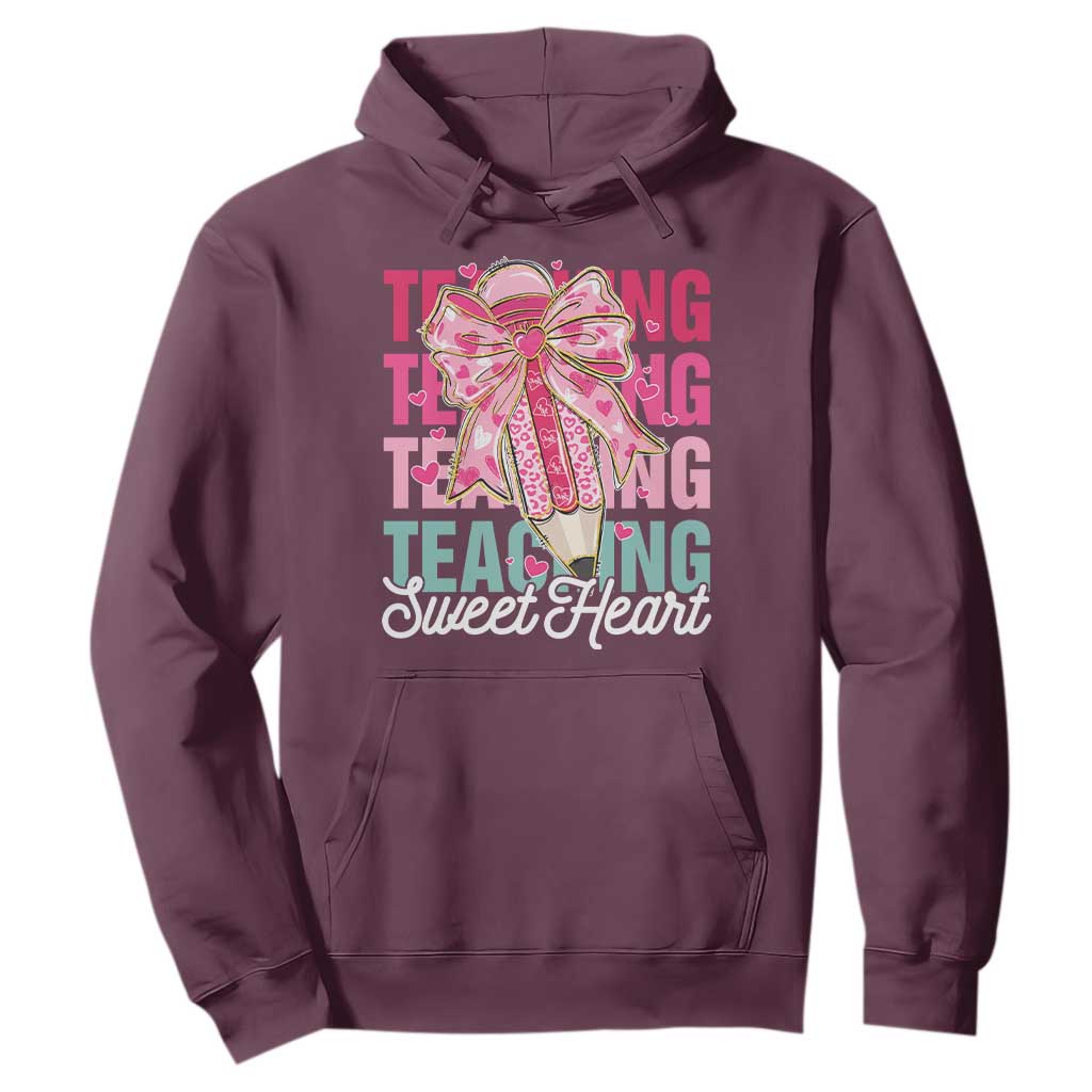 Teacher Valentine Coquette Bow Hoodie Teaching Sweethearts TS10 Maroon Print Your Wear