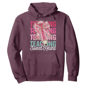 Teacher Valentine Coquette Bow Hoodie Teaching Sweethearts TS10 Maroon Print Your Wear