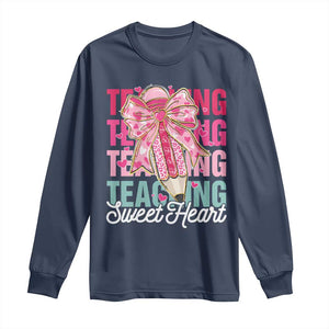 Teacher Valentine Coquette Bow Long Sleeve Shirt Teaching Sweethearts TS10 Navy Print Your Wear