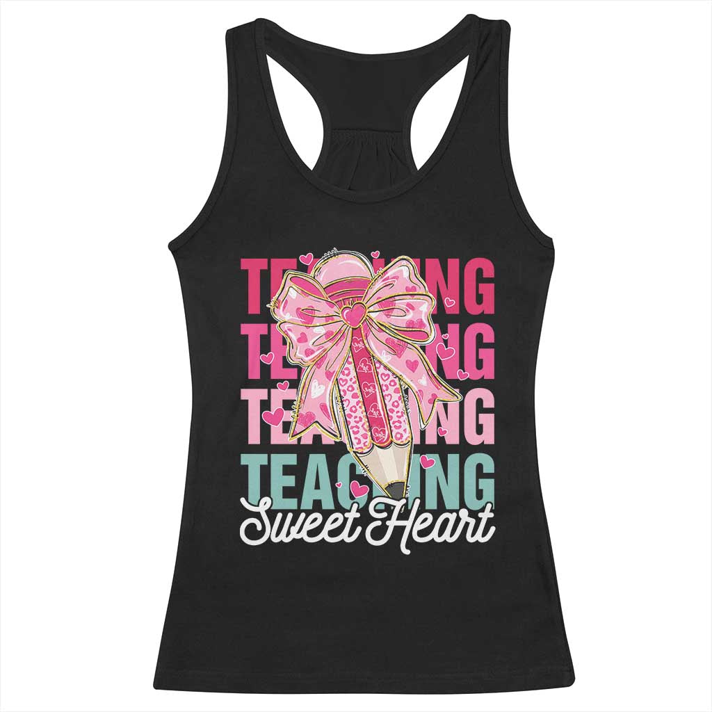 Teacher Valentine Coquette Bow Racerback Tank Top Teaching Sweethearts TS10 Black Print Your Wear