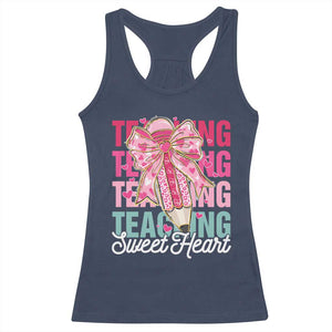 Teacher Valentine Coquette Bow Racerback Tank Top Teaching Sweethearts TS10 Navy Print Your Wear