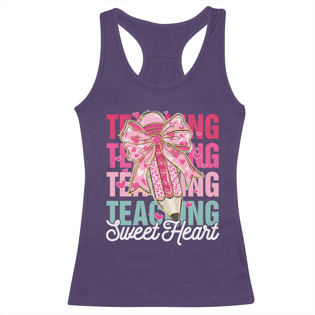 Teacher Valentine Coquette Bow Racerback Tank Top Teaching Sweethearts TS10 Purple Print Your Wear