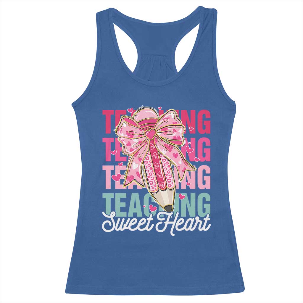 Teacher Valentine Coquette Bow Racerback Tank Top Teaching Sweethearts TS10 Royal Blue Print Your Wear