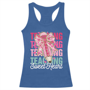 Teacher Valentine Coquette Bow Racerback Tank Top Teaching Sweethearts TS10 Royal Blue Print Your Wear