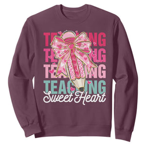 Teacher Valentine Coquette Bow Sweatshirt Teaching Sweethearts TS10 Maroon Print Your Wear