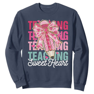 Teacher Valentine Coquette Bow Sweatshirt Teaching Sweethearts TS10 Navy Print Your Wear