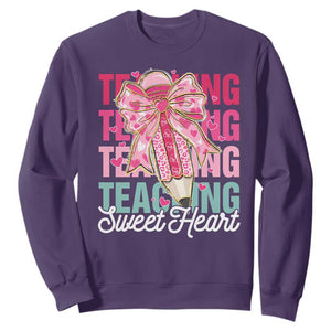 Teacher Valentine Coquette Bow Sweatshirt Teaching Sweethearts TS10 Purple Print Your Wear