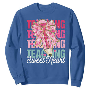 Teacher Valentine Coquette Bow Sweatshirt Teaching Sweethearts TS10 Royal Blue Print Your Wear