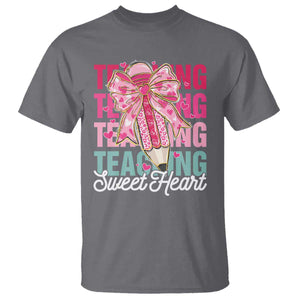 Teacher Valentine Coquette Bow T Shirt Teaching Sweethearts TS10 Charcoal Print Your Wear