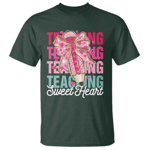 Teacher Valentine Coquette Bow T Shirt Teaching Sweethearts TS10 Dark Forest Green Print Your Wear