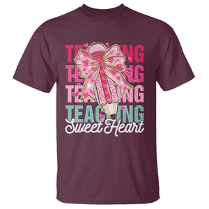 Teacher Valentine Coquette Bow T Shirt Teaching Sweethearts TS10 Maroon Print Your Wear