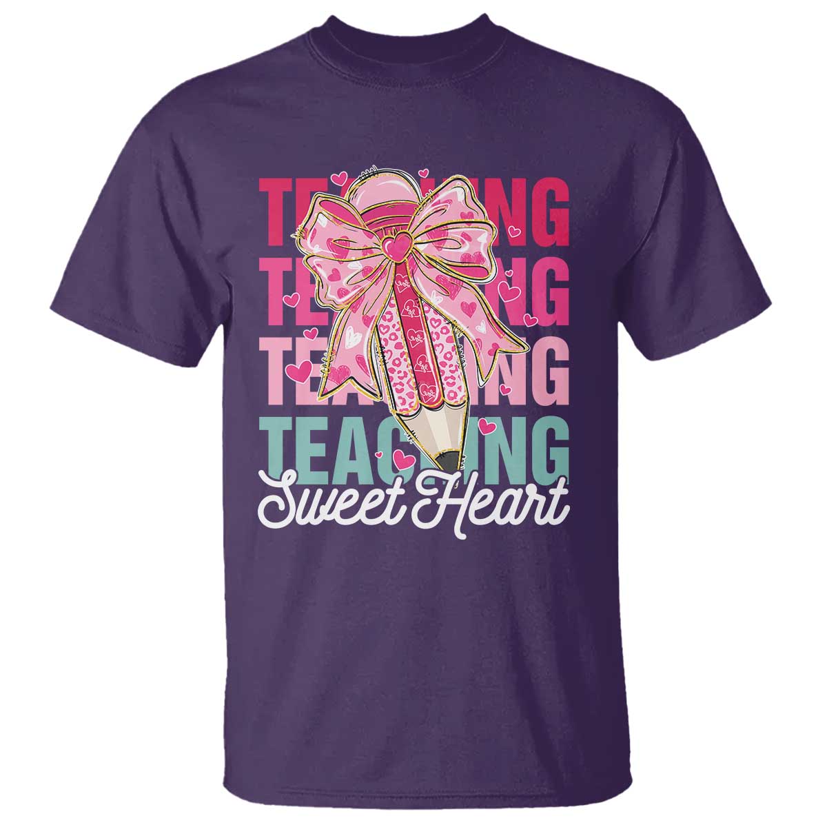 Teacher Valentine Coquette Bow T Shirt Teaching Sweethearts TS10 Purple Print Your Wear