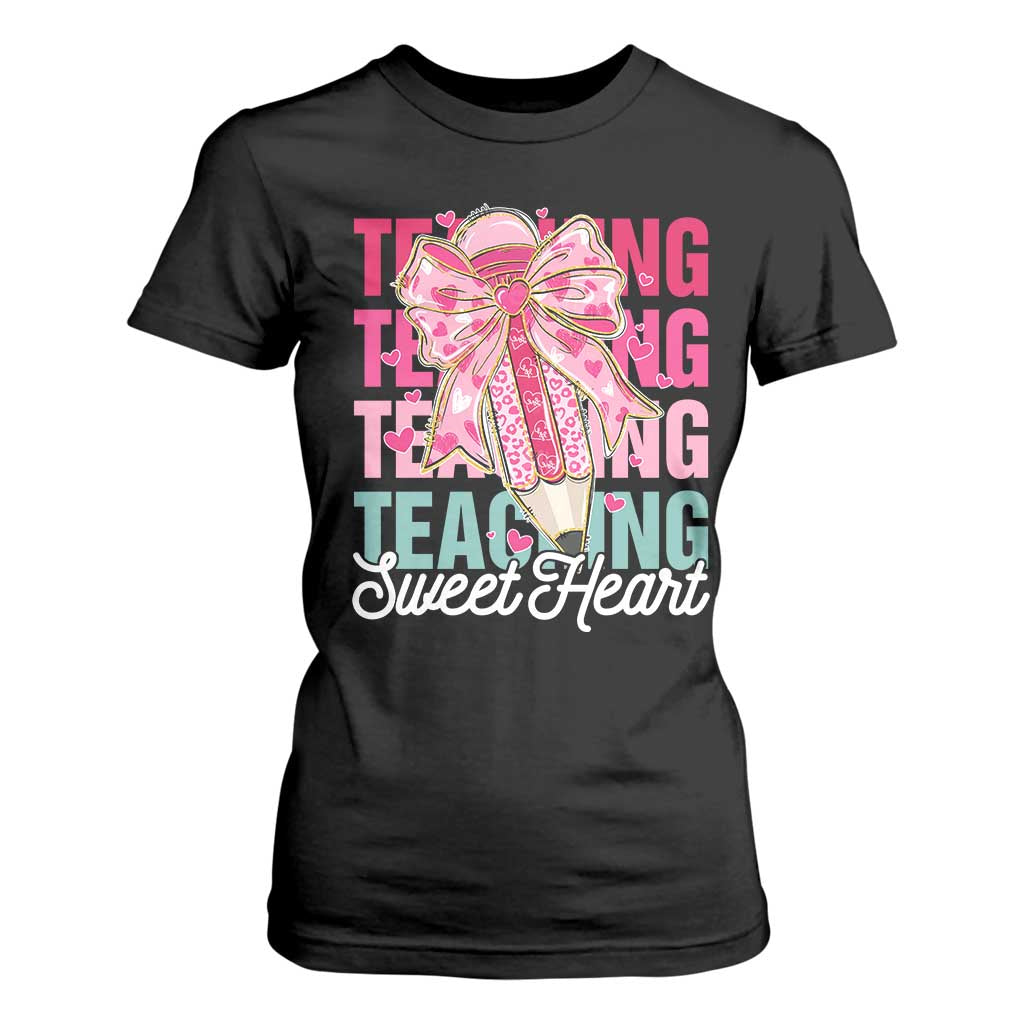 Teacher Valentine Coquette Bow T Shirt For Women Teaching Sweethearts TS10 Black Print Your Wear